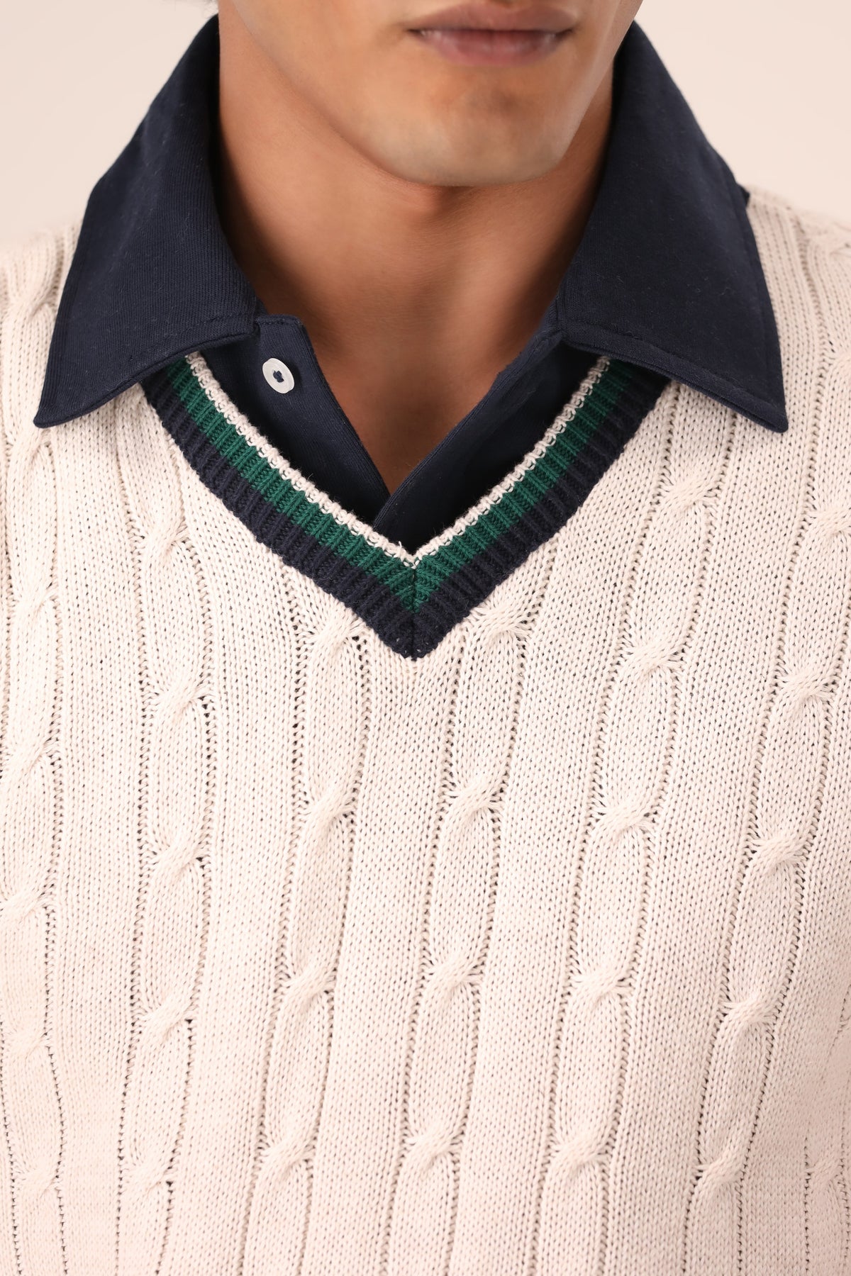 Cream Cable Knitted V-Neck Sweater