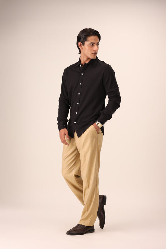 Boucle Collared Button-Up Shirt(Black)