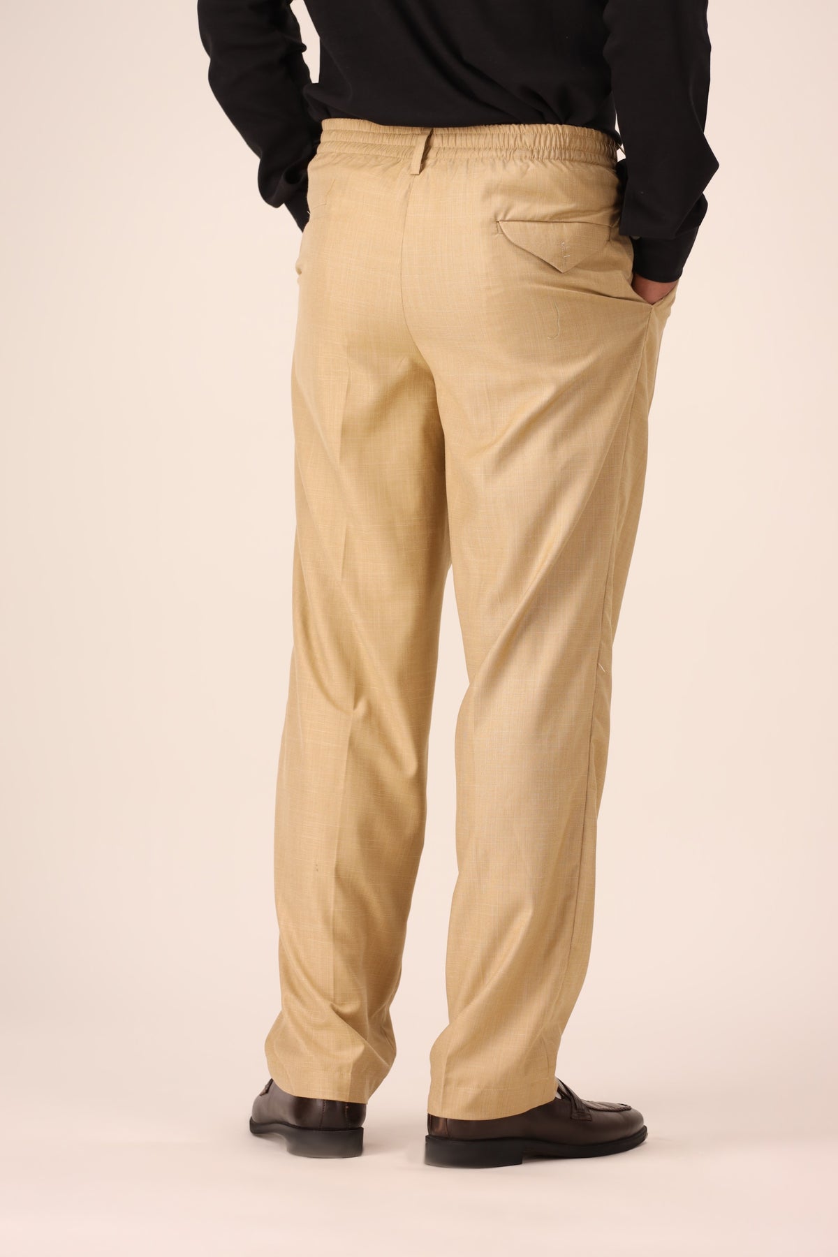 Beige Textured Pleated Trousers