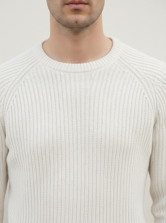 Cream Knitted Crew-Neck Sweaters