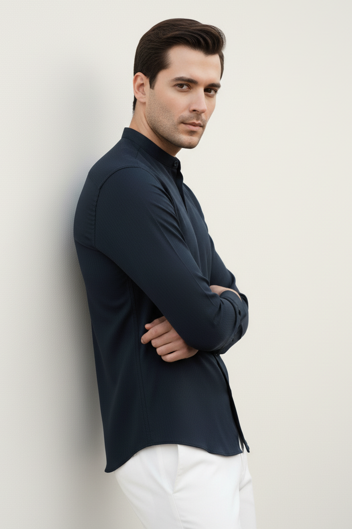 Textured Ban Collared Shirts