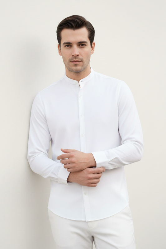 Textured Ban Collared Shirts