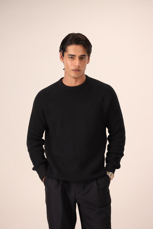Black Knitted Round-neck Sweater