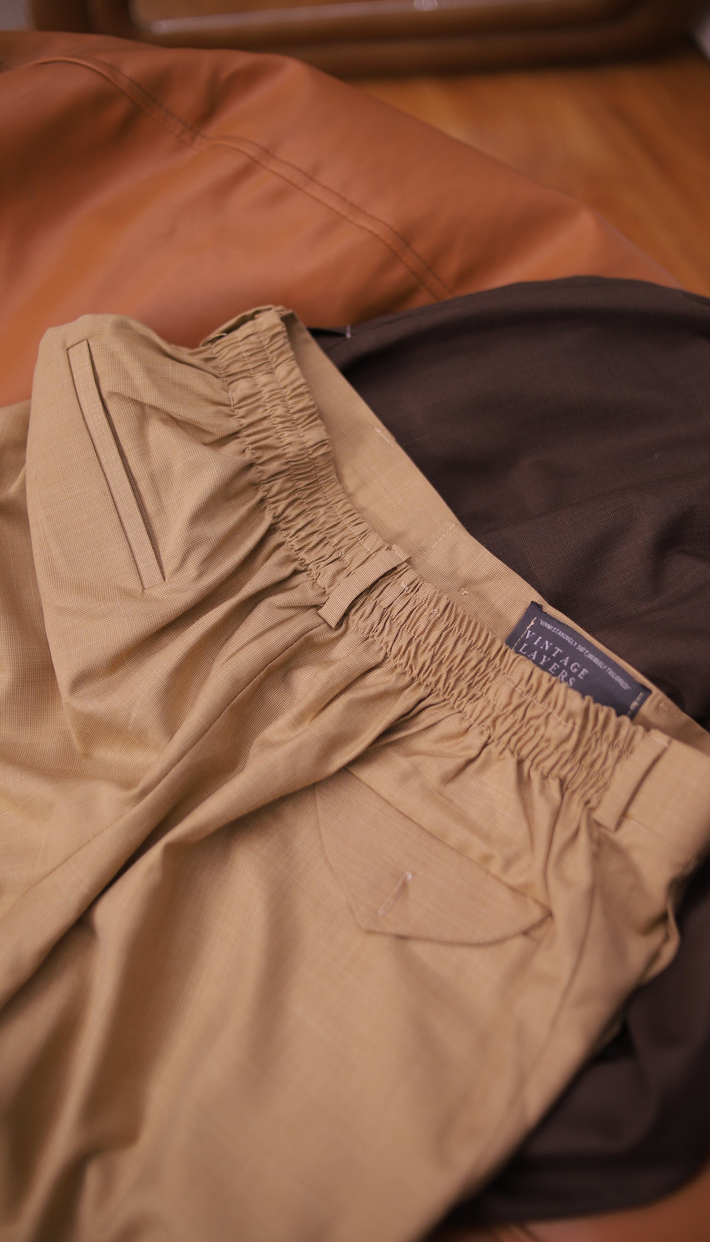 Brown Textured Pleated Trousers